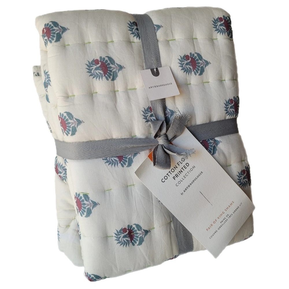 Anthropologie Cotton Floral Printed King Shams NWT